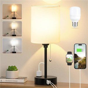 Small Bedroom Lamps with USB C & A Ports 3 Color Temperatures -2700K 3500K 5000K